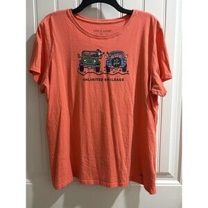 Life Is Good Vintage "unlimited Smileage " Women's Jeeps Coral XL